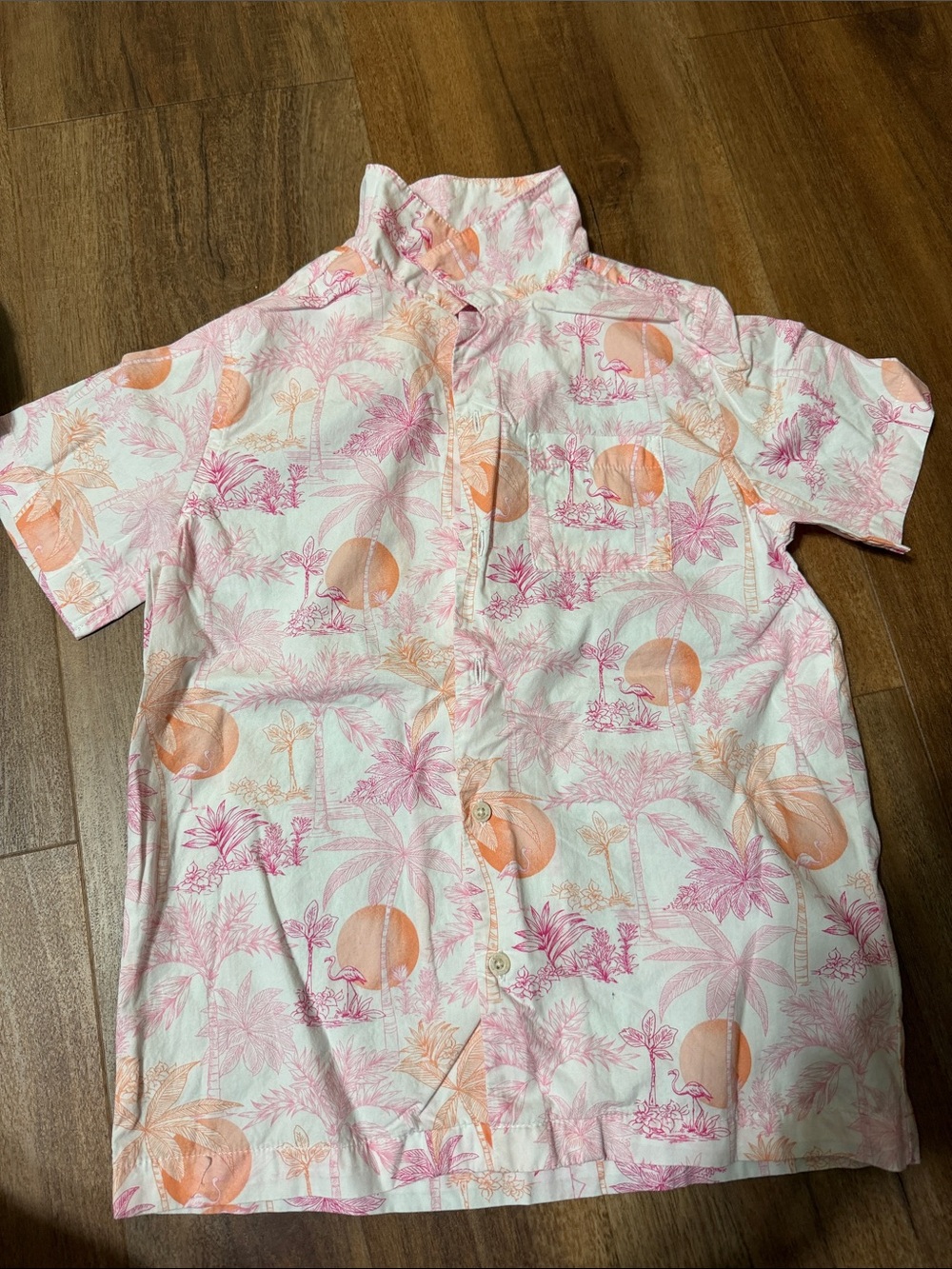 Janie and Jack Pink & Peach Tropical Short Sleeve Button-Down
